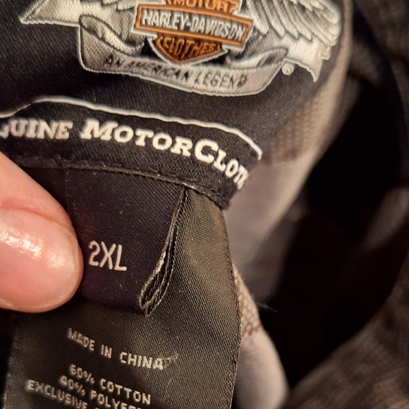 Harley Davidson Men's 2XL Black Gray Striped Long Sleeve Button‎ Up Shirt - Picture 5 of 8